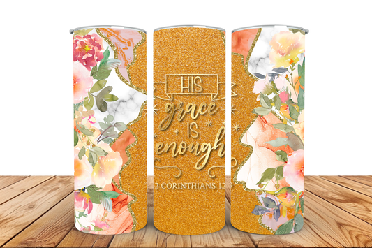 Floral Bible Verse Tumbler 2 Corinthians 12:9